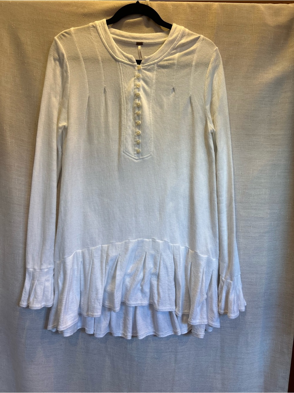 Free People Your Girl Flounce Hem Henley Tunic Top White Size Small